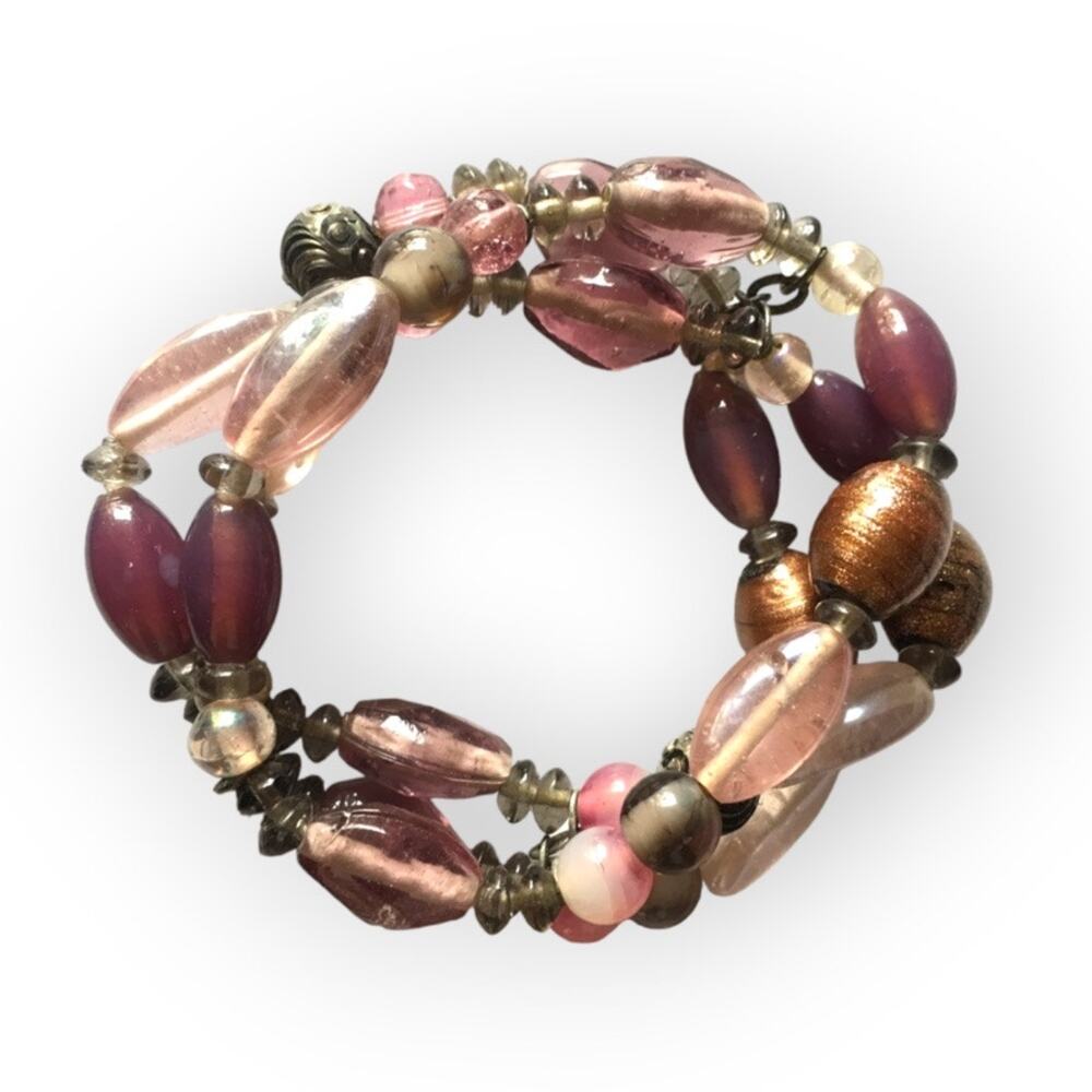 Purple glass mixed bead stretch bracelet